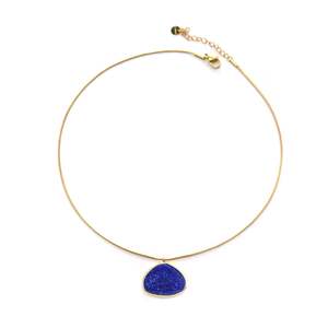 Collar con Colgante Elegante de Acero Inoxidable 316L con Baño de Oro PVD y Piedra Azul Druzy, Joyería Destacada - Product Image 1