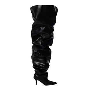 Bottines plissées à talon aiguille pour femme, coupe large, au-dessus du genou, style ample et sexy, à bout pointu - Product Image 5