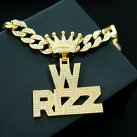 Collier chaîne cubaine avec pendentif lettre W RIZZ élégant PD3012, ciondolo a forma di lettera su catena cubana con diamante unisex