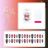 30 Pièces de Faux Ongles Portables en Forme d'Amande, Plaqué Or, pour Halloween, avec Motifs Fantômes, Citrouilles, Fleurs et Pois, au Design Exquis, Mignons et Tendance, pour le Marché International