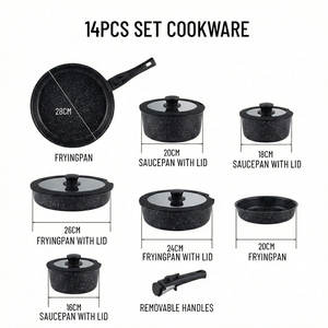 Ensemble de casseroles et poêles E-Top 14 pièces en aluminium forgé noir avec revêtement antiadhésif en granit pour cuisine, camping-car et camping - Product Image 2