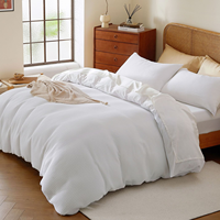Parure de lit 4 pièces en coton gaufré 100 %, douce, respirante, respectueuse de la peau, chaude, avec housse de couette, drap et taies d'oreiller pour la maison et l'hôtel