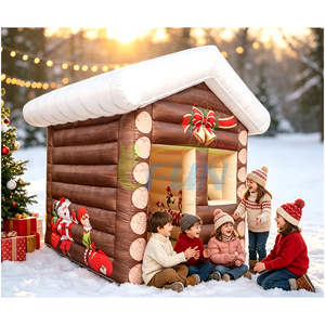 Tente gonflable commerciale <span class=keywords><strong>rose</strong></span> en forme de maison de Noël, Grotte du Père Noël avec château rebondissant pour la décoration extérieure des fêtes - Product Image 5