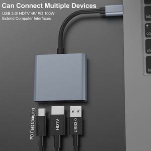 Grey 3 porte USB <span class=keywords><strong>C</strong></span> Docking Station <span class=keywords><strong>Type</strong></span>-<span class=keywords><strong>c</strong></span> Hub Converter 3 <span class=keywords><strong>in</strong></span> 1 tipo <span class=keywords><strong>c</strong></span> usb3. 0 4K HDTV PD adattatore per computer portatile Monitor TV dispositivo USB - Product Image 4
