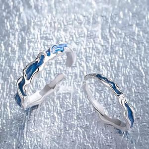 Design Sense Irregular Fold Blue Open Couple <b>Rings</b> <b>Adjustable</b> <b>Ring</b> Lover Anniversary Gift for Women Men Jewelry - Product Image 3
