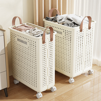 Panier à linge pliable WANUO 50L/60L en plastique, panier à linge sale, panier à linge pour salle de bain avec roulettes universelles