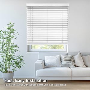 Stores en bois pour fenêtres intérieures, stores en faux bois sans cordon, idéaux pour les enfants, montage intérieur, 29 po de largeur x 48 po de hauteur, blanc basique - Product Image 3