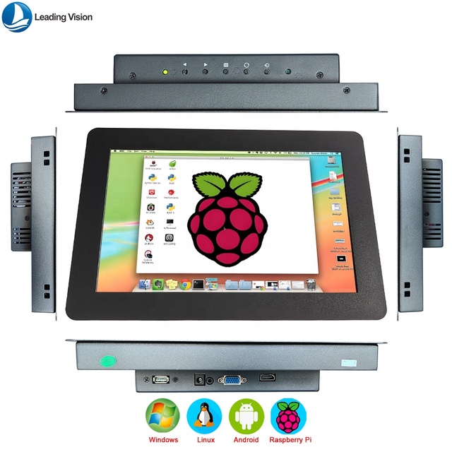 10.1 Capacitive Touch Screen Touch Monitor 1080p IP65 for Raspberry Pi with VGA DVI Interfaces 16:10 Aspect Ratio Black