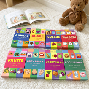 Cartes Flash pour Enfants - Ensemble d'Apprentissage de l'Anglais : Formes d'Animaux, Couleurs, Découvrir l'Heure, Fruits, Parties du Corps, Légumes, Aliments, Boissons - Product Image 3