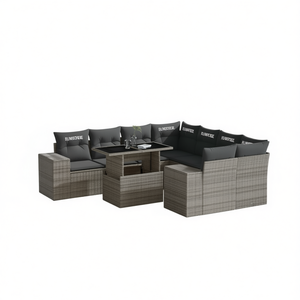 Ensemble de canapés de jardin Flambeau en rotin gris, 6 places, mobilier d'extérieur contemporain résistant aux intempéries - Product Image 1