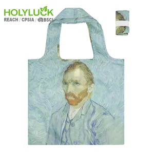 Holyluck Customized Recycling Eco-friendly Large Supermarket Grocery Reusable Foldable Polyester Rpet Shopping Bag