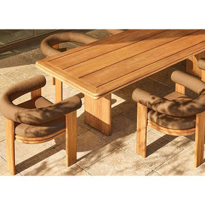 Modern Teak Wood <b>Stackable</b> Outdoor <b>Dining</b> Table and <b>Chairs</b> with QUICK-DRY Waterproof Cushions - Product Image 1