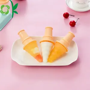 OKSILICONE Cone Shape Silicone Ice Cream Popsicle Tray Mold For DIY Homemade Ice Pops Cream With Cartoon 4 Cavity Holder Mold