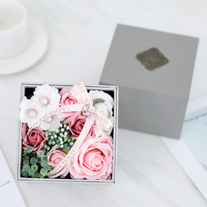 Pink Orange artificial flowers roses soap in good header rotating luxury gift box can collect jewelry - Product Image 3