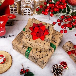 Kraft Christmas <b>Wrapping</b> <b>Paper</b> Roll 17 Inch X 33 Feet Vintage Deer Snowflakes Print Brown Packaging <b>Paper</b> - Product Image 4
