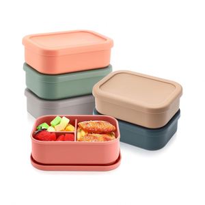 Custom Logo Bpa Free Silicone Snack <b>Box</b> Kids Food Storage School Non Spill 2 <b>Compartments</b> Bento <b>Lunch</b> <b>Box</b> Heatable - Product Image 1