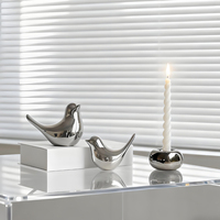 Statue d'oiseau en céramique argentée, décoration de table, style minimaliste, design nordique moderne, décoration d'intérieur, ornement de bureau