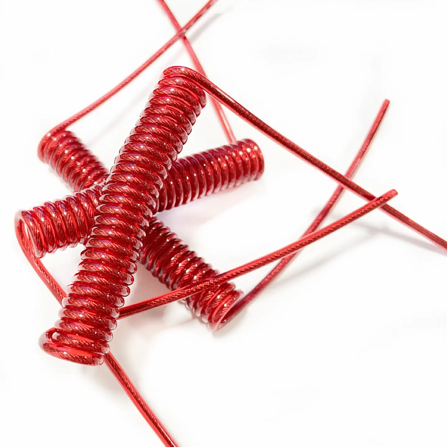 Cordão de chaveiro de tamanho personalizado corda de mola de aço brilhante vermelho colorido com fio de cabo espiral decorativo PU/PVC