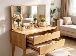 Premium Solid Oak 3 Drawer Dresser Dressing Cabinet With Detachable <b>Mirror</b> Bedroom Makeup <b>Vanity</b> Chest - Product Image 3