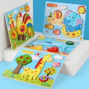 2024 Montessori Animal Dinossauro De Madeira Dos Desenhos Animados 3D Jigsaw Puzzle Brinquedos Bebê Aprendizagem Educacional Puzzles Para Crianças Meninos E Meninas