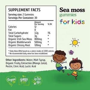 Gomitas de Musgo Marino para Niños con Raíz de Achicoria, Alga Fucus y Bardana para la Salud Inmunológica y la Tiroides |   Suplemento Herbal para Niños - Product Image 6