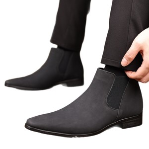 Bottes Chelsea pour hommes, noires, à talon bas, couleur unie, style britannique, confortables pour les tenues décontractées et professionnelles - Product Image 5