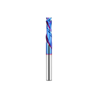 Fresa de carburo nano azul de 1/4 de pulgada y 2 filos HRC65 para router CNC, cortador de fresado OEM para madera, plástico y aluminio