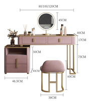 Coiffeuse réglable en bois de chêne français avec miroir éclairé et tabouret – Station de maquillage moderne pour chambre et hôtel