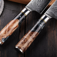 Ensemble de couteaux en acier Damas 9 pièces pour cuisine : Chef, Santoku, Pain, Éplucheur, Désosseur, Utilitaire, avec manche en bois et résine, professionnel