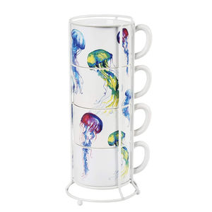 Ensemble de tasses à thé au lait en porcelaine couleur personnalisée, 4 tasses empilables en céramique avec motif <span class=keywords><strong>tour</strong></span>, en grès, compatibles lave-vaisselle et micro-ondes, cadeau d'affaires - Product Image 5