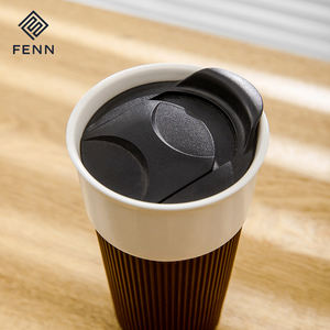 Promotion américaine Tasse à eau portable réutilisable Tasse en céramique Tasse à café de voyage avec couvercle en PP Manchon en silicone <span class=keywords><strong>sans</strong></span> poignée pour cadeaux - Product Image 4