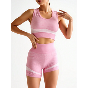 Gilet sportivo due pezzi in tinta unita da donna e pantaloncini estivi per allenamento Yoga per il tempo libero - Product Image 4