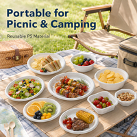 Vaisselle de camping en plastique blanc de qualité alimentaire, plateaux de service en plastique PS, bols et assiettes pour dessert, collation, fruits