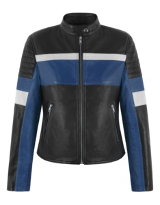 Custom 100% Genuine Black Blue Nappa Leather <b>Women</b>’s Varsity <b>Jacket</b> Contrast Panels YKK Zipper Private Label OEM/ODM Varsity - Product Image 1