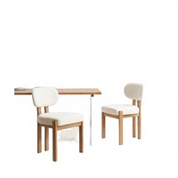 Ensemble de 2 chaises de salle à manger modernes, dossier minimaliste, tissu chenille rembourré, pieds en bois (bleu lac/beige/gris) appartement