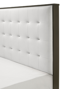 1pc Modern Adjustable Convertible Full <b>Size</b> Panel <b>Bed</b> Button Tufted Headboard Wood Upholstery Diamond Crystal Frame White Cream - Product Image 5