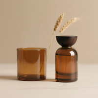 Flacon diffuseur de parfum d'ambiance en verre ambré de luxe, rond, 120ml, 150ml, 200ml, avec bouchon à vis et couvercle en bois, coffret cadeau, vente en gros
