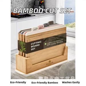 Grande Home Cutting Board <b>Set</b> 4 Piece Bamboo Kitchen Chopping Blocks With Stand - Product Image 2