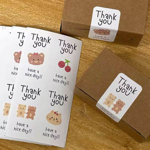 Pegatinas de Agradecimiento Cuadradas Personalizadas, Pegatinas Adhesivas con Dibujos Animados de Osos y Flores para Envolver Regalos, Pegatinas Adhesivas de Agradecimiento en Inglés - Product Image 3
