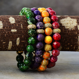 Imperial Stone Beaded Elastic <b>Bracelet</b> Multicolor Round Beads Gift Jewelry for Women Fashion Accessory - Product Image 1