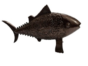 Décoration murale traditionnelle en alliage de zinc en forme de poisson avec motif gravé pour la décoration intérieure, sphère géométrique moderne - Product Image 1