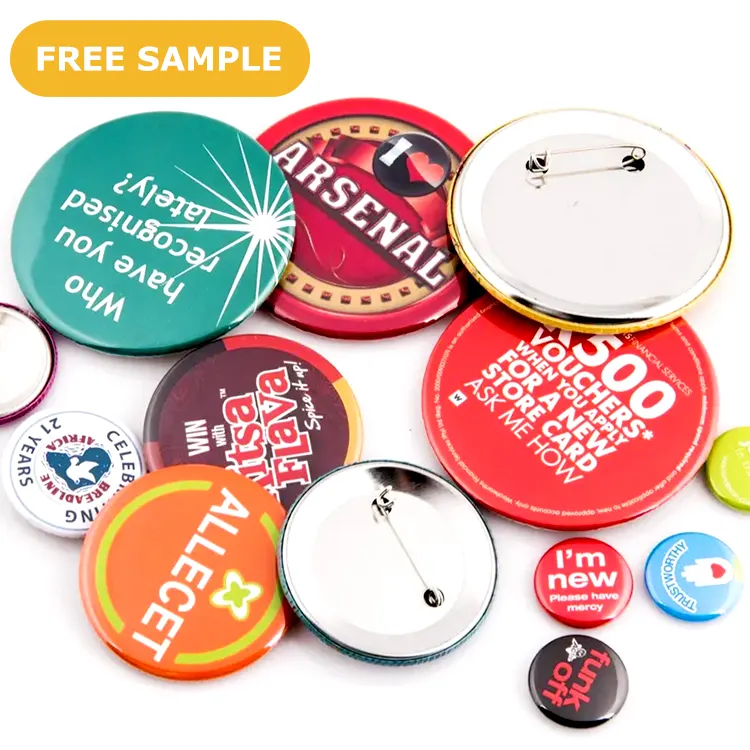 Fabricante de insignias de botón, logotipo de diseño impreso personalizado de 58mm, pines magnéticos de plástico en blanco, insignia redonda de botón de estaño