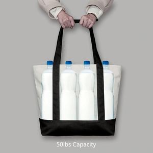 Custom Fashion Daily Essentials <b>Shopping</b> Large Capacity Canvas Tote Bag With External Pocket Top Zipper Closure - Product Image 2