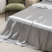 Ensemble de draps plats et ajustés en satin 100% polyester noir et gris brillant de Nantong, 4 pièces