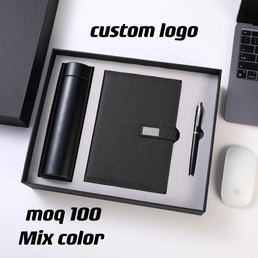 Hoge Kwaliteit Notebook Cadeau Set Custom Logo Dagboek Notebook En Fles Bedrijfslogo Briefpapier Notebook