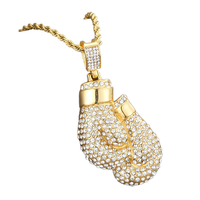 Nouveau Collier Hip Hop entièrement serti de diamants avec pendentif gants de boxe et chaînes à corde, Bijoux