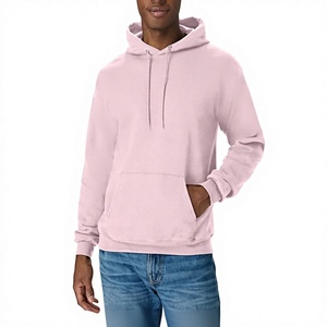 Men's Light Pink Hooded Fleece Pullover <b>Sweatshirt</b> Regular Fit Solid Color Casual Style with Front Pocket Autumn Wear - Product Image 1
