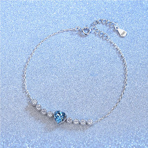 RINNTIN-<span class=keywords><strong>pulsera</strong></span> de eslabones ajustable para mujer, joyería de cristal con corazón azul, Plata de Ley 925 - Product Image 3