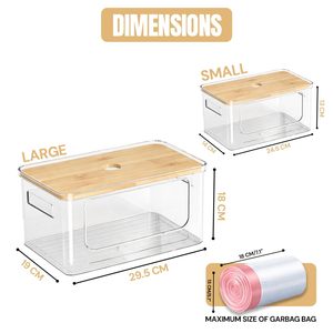 Modern Clear PET Plastic & Bamboo Non-Folding Single Tier Portable Multifunction <b>Kitchen</b> Fridge Organizer with Open Front Design - Product Image 3