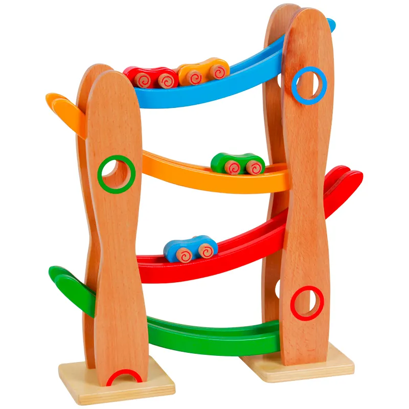 High quality children's wooden 4-track glider toy Montessori educational glider toys track parking gift with 4 cars for boys science